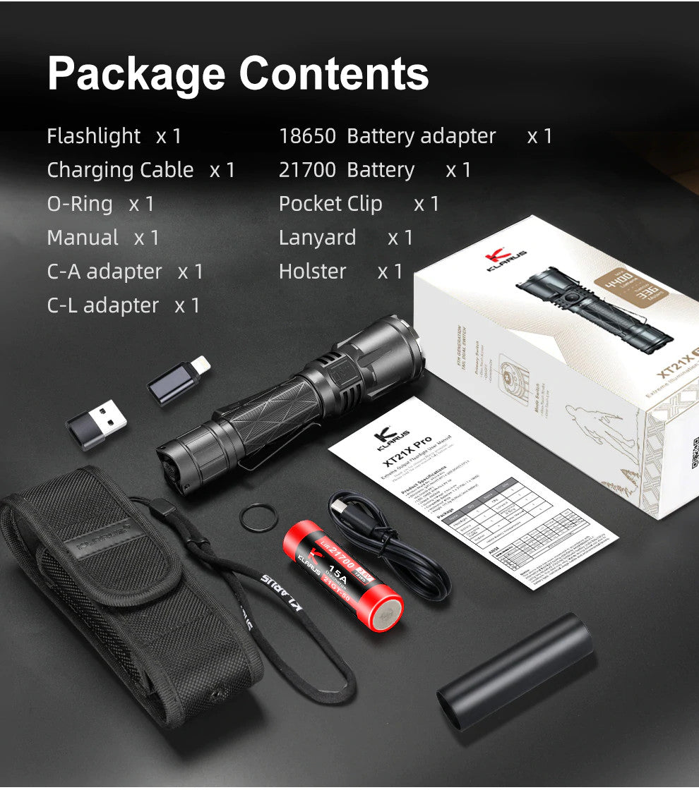 Klarus 4400 Lumen Rechargeable Li-ion Flashlight XT21X Pro